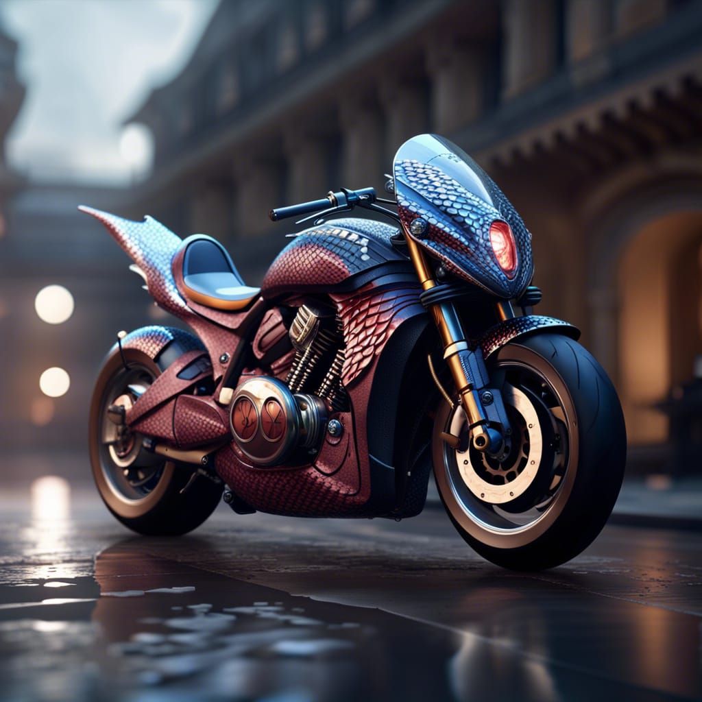 Dragon Scale Motorcycle in Anime CGI Style