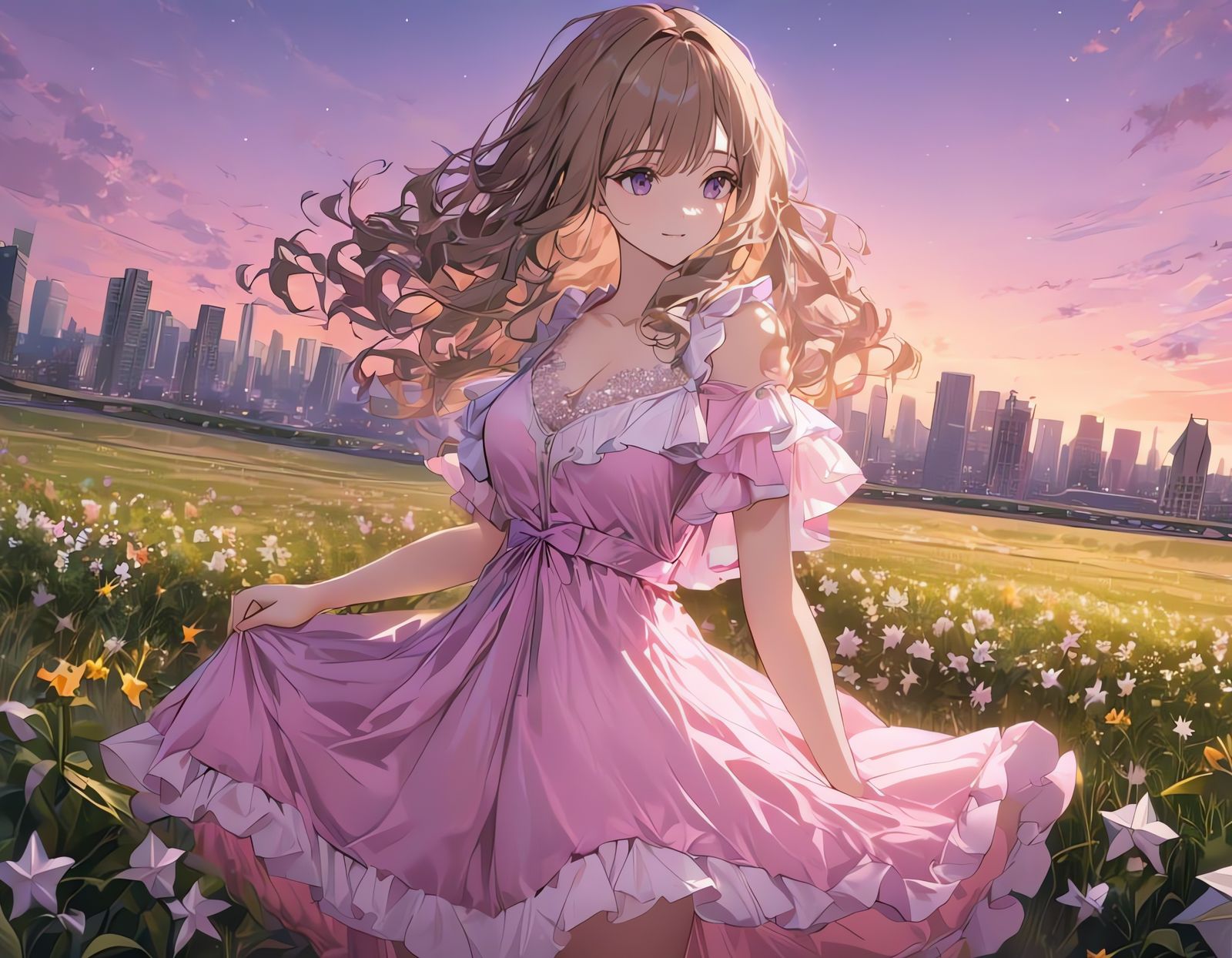 Cowgirl Under Vibrant Twilight Stars