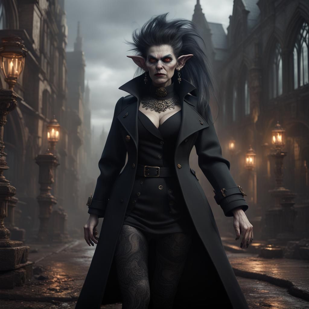 Gothic Troll in Trench Coat: Detailed Fantasy Art