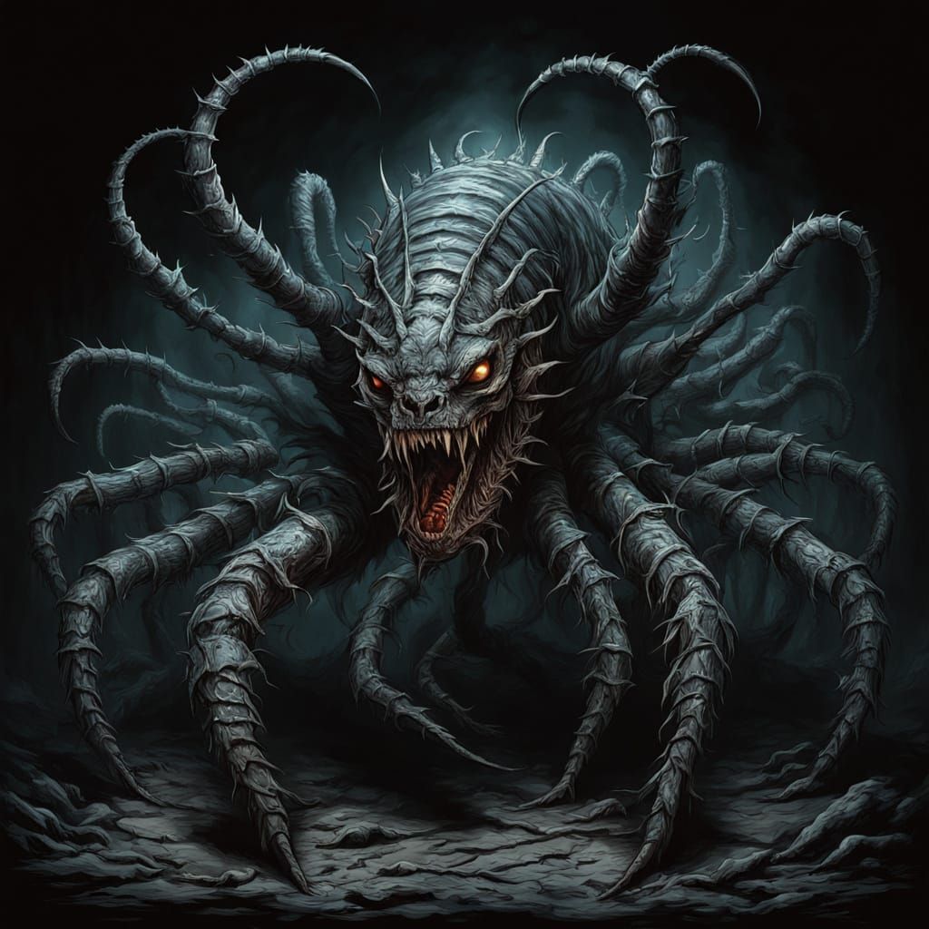 Gargantuan, Grotesque Centipede Emerge from Shadows in Dark,...