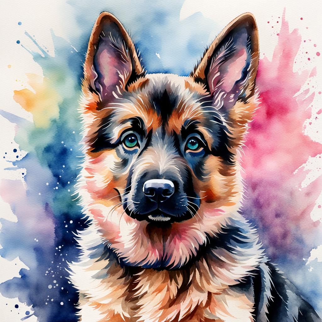 German Shepherd puppy watercolor