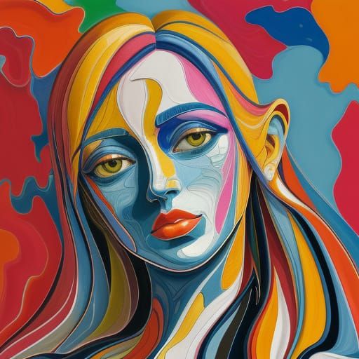 Surrealist Woman's Face in Cubist Impasto Style