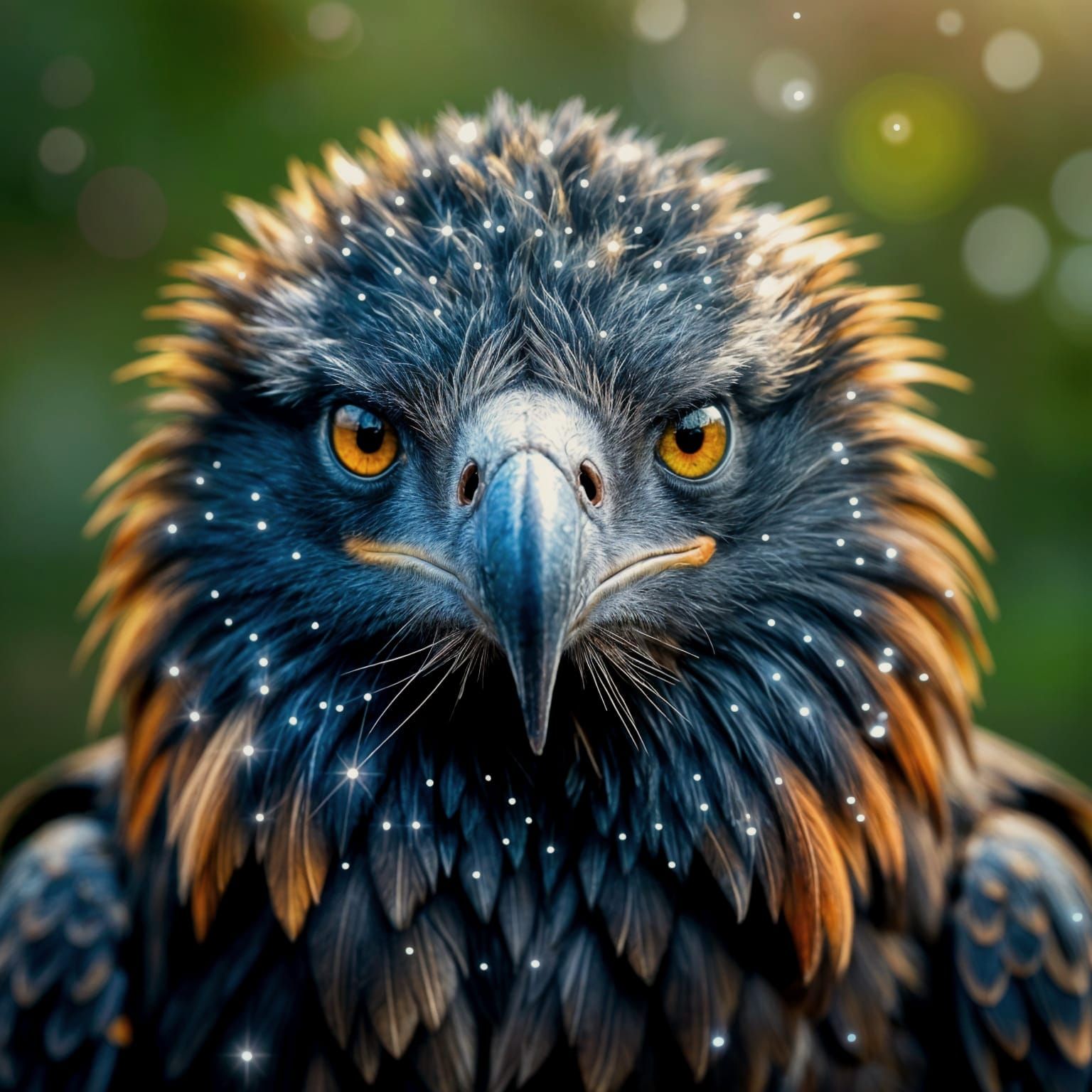 Bearded Vulture Portrait with Celestial Fur