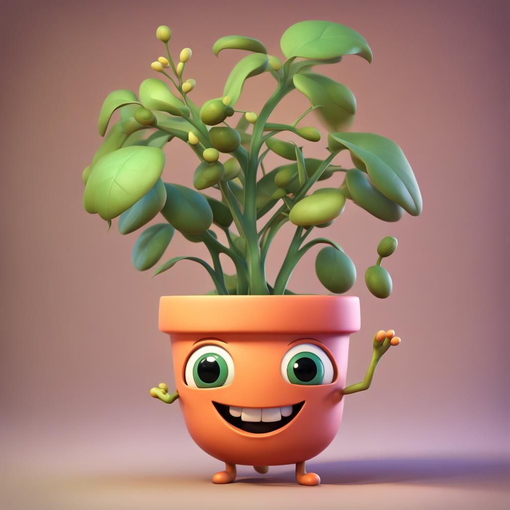 Charming Plant Character in Vibrant Digital Art