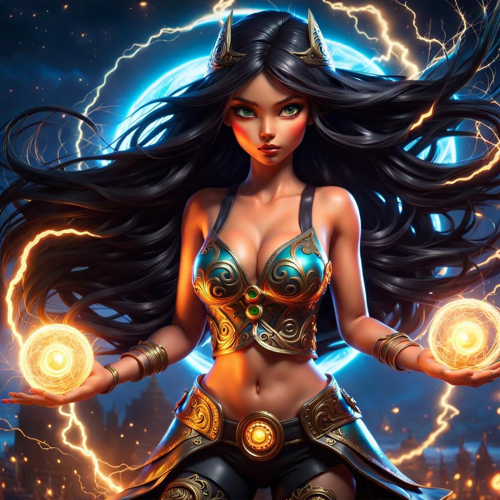 Pixie Girl Summons Lightning: 3D Fantasy Art