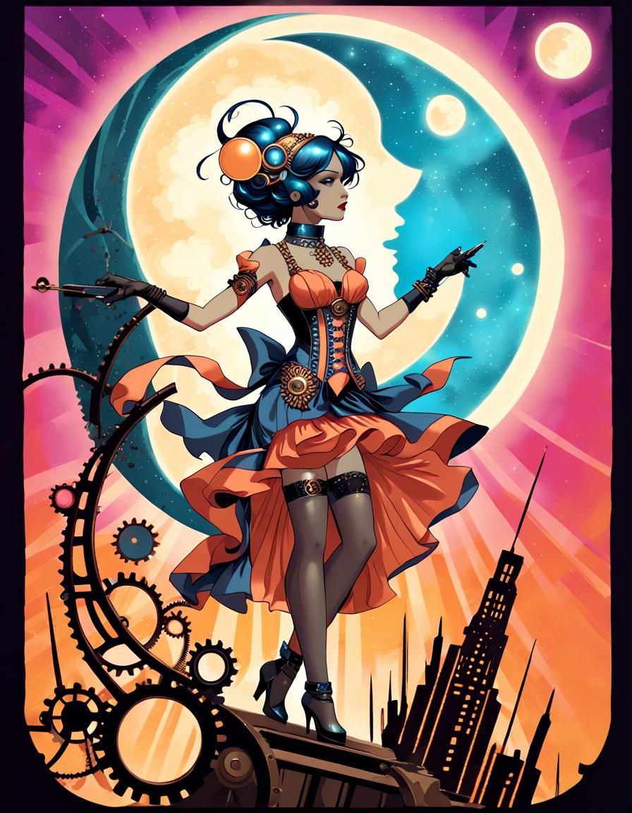 Art Deco Steampunk Maiden in Pop Art