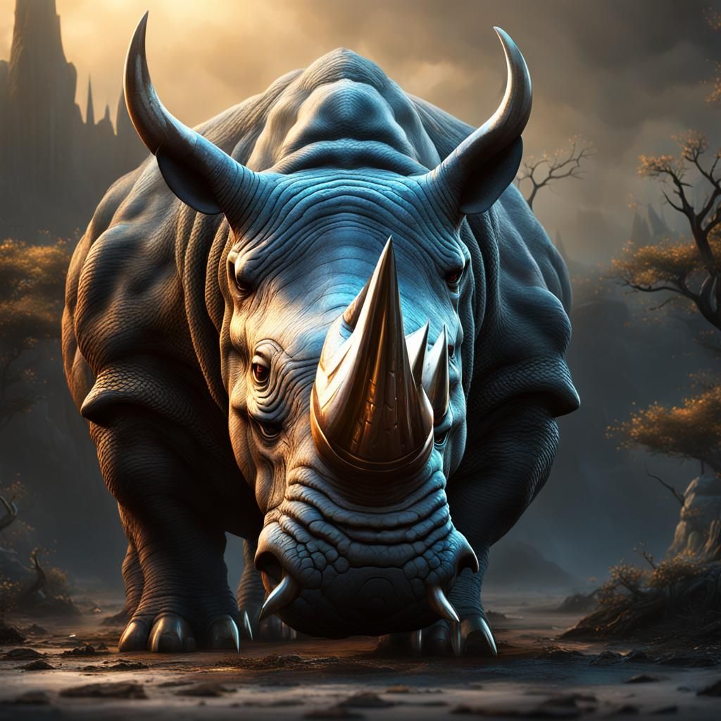 Rhino with Drill Horns: Detailed Fantasy Art
