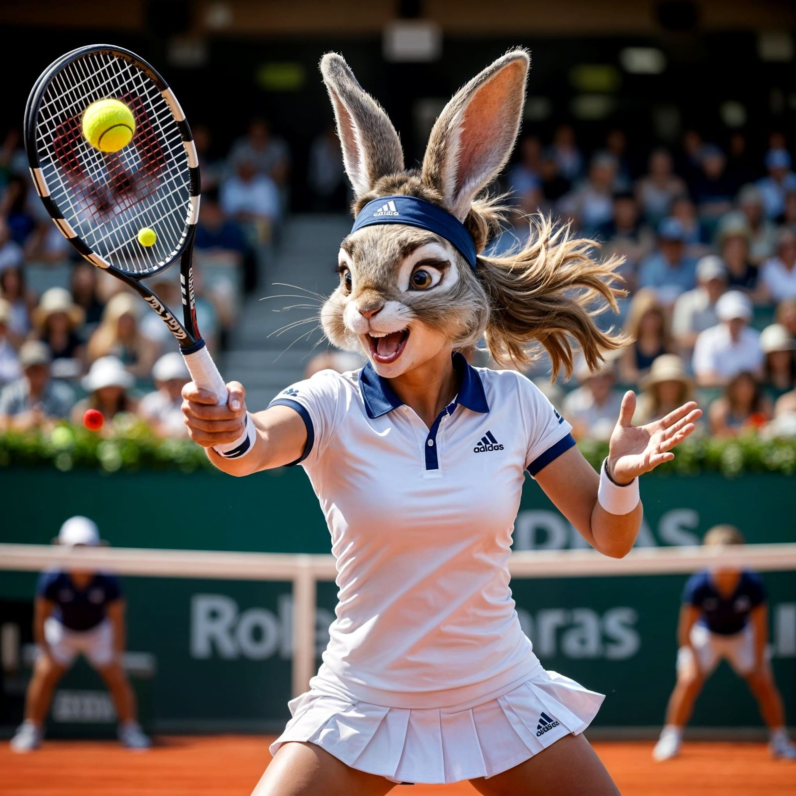 Anthropomorphic Rabbit Tennis Player in Action