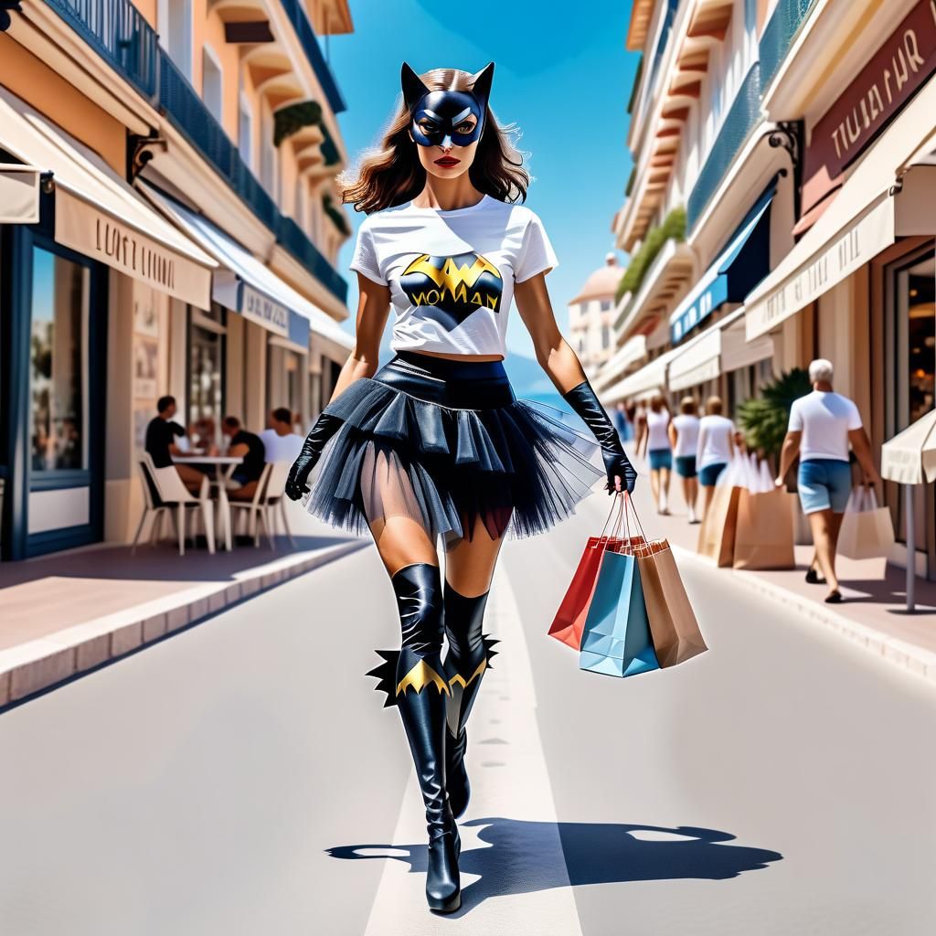 Cat Woman Shopping on French Riviera Boulevard