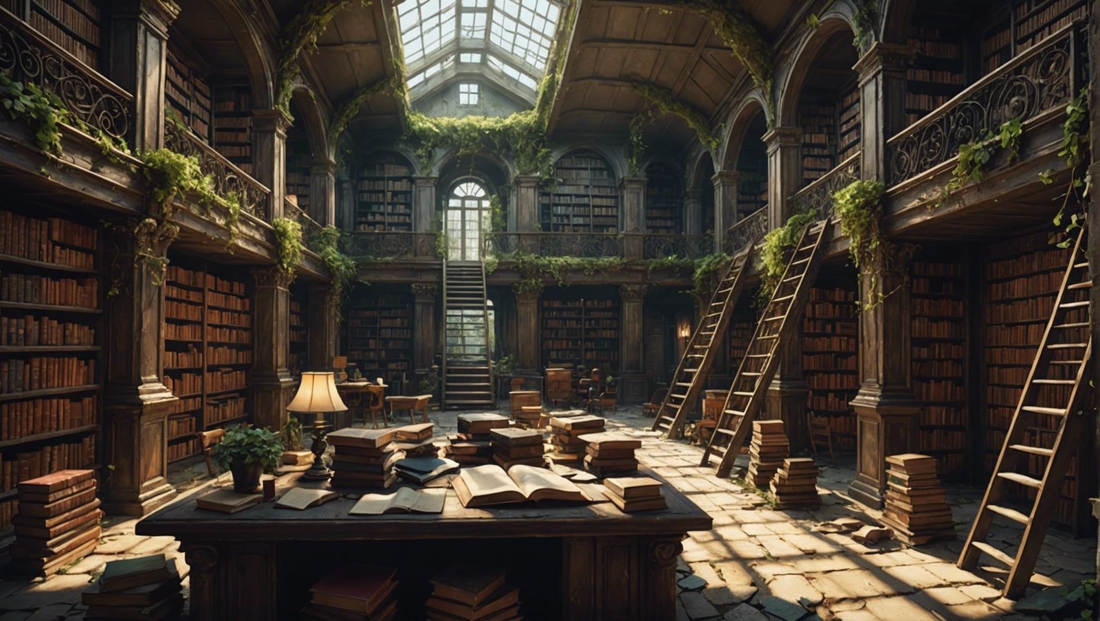 Ruins of Ancient Library: Hyperrealistic Splash Art