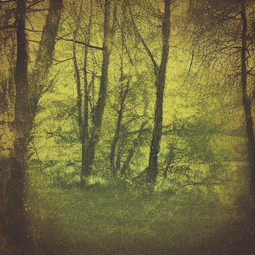 Old photo trees in spring