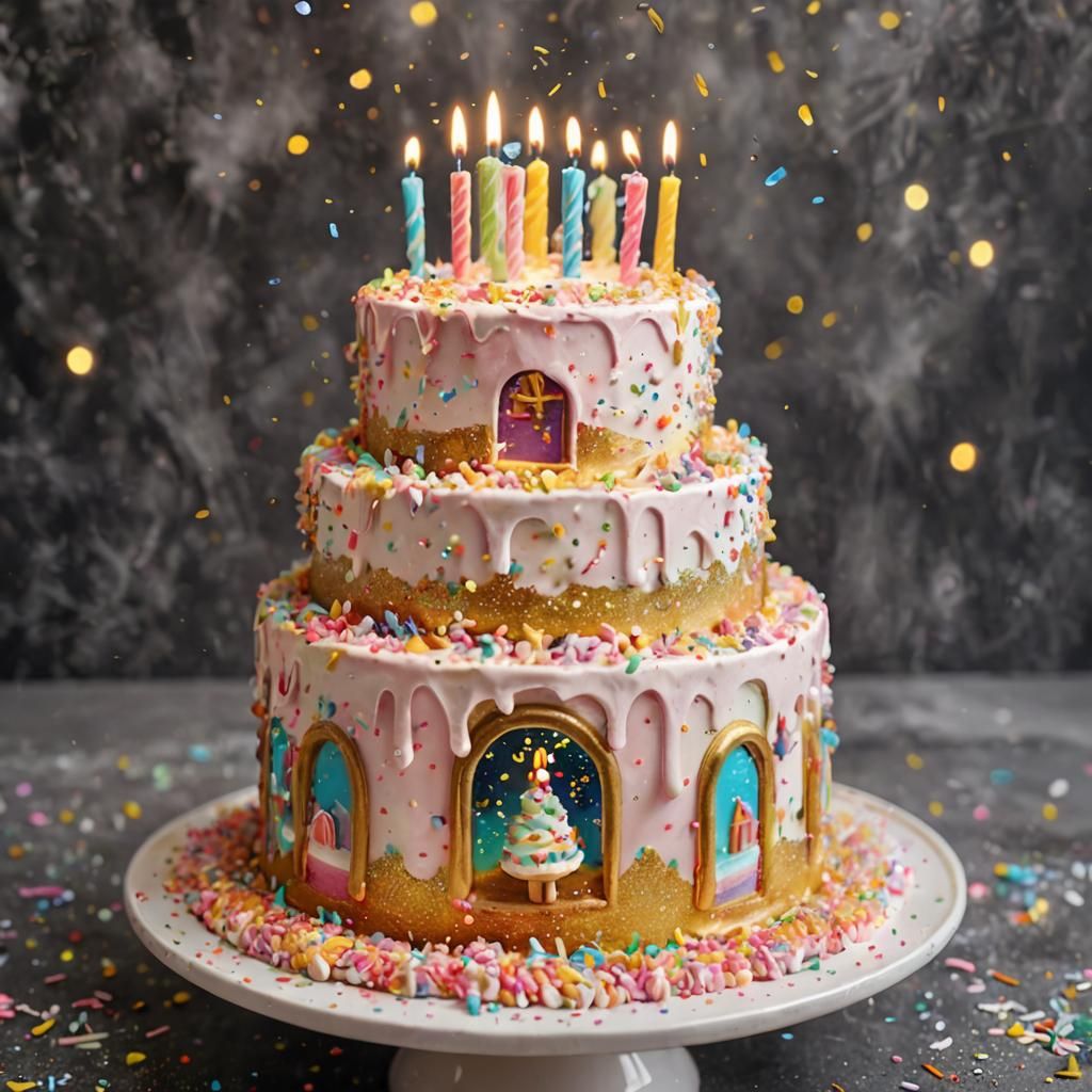 Vibrant Birthday Cake in Pastel Colors