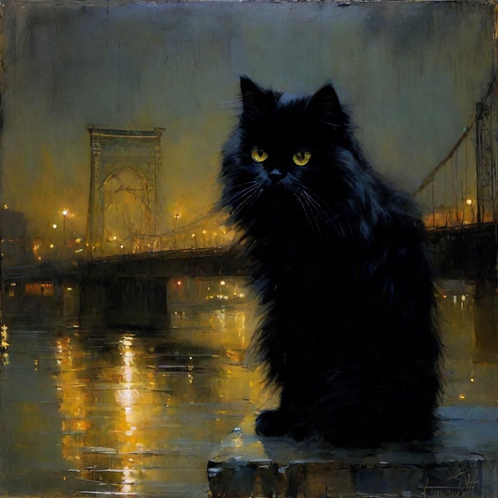 Majestic Black Persian Cat Portrait on Bridge