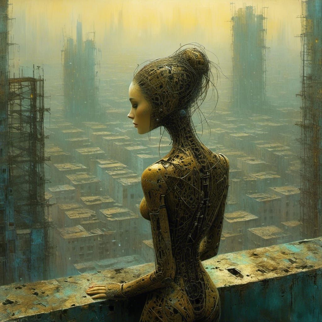 Android in Cyberpunk City, by Zdzisław Beksiński