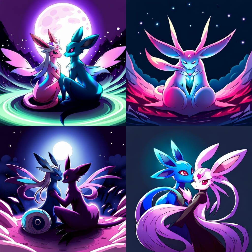 Espeon and Lucario: Astral Pokemon Embrace
