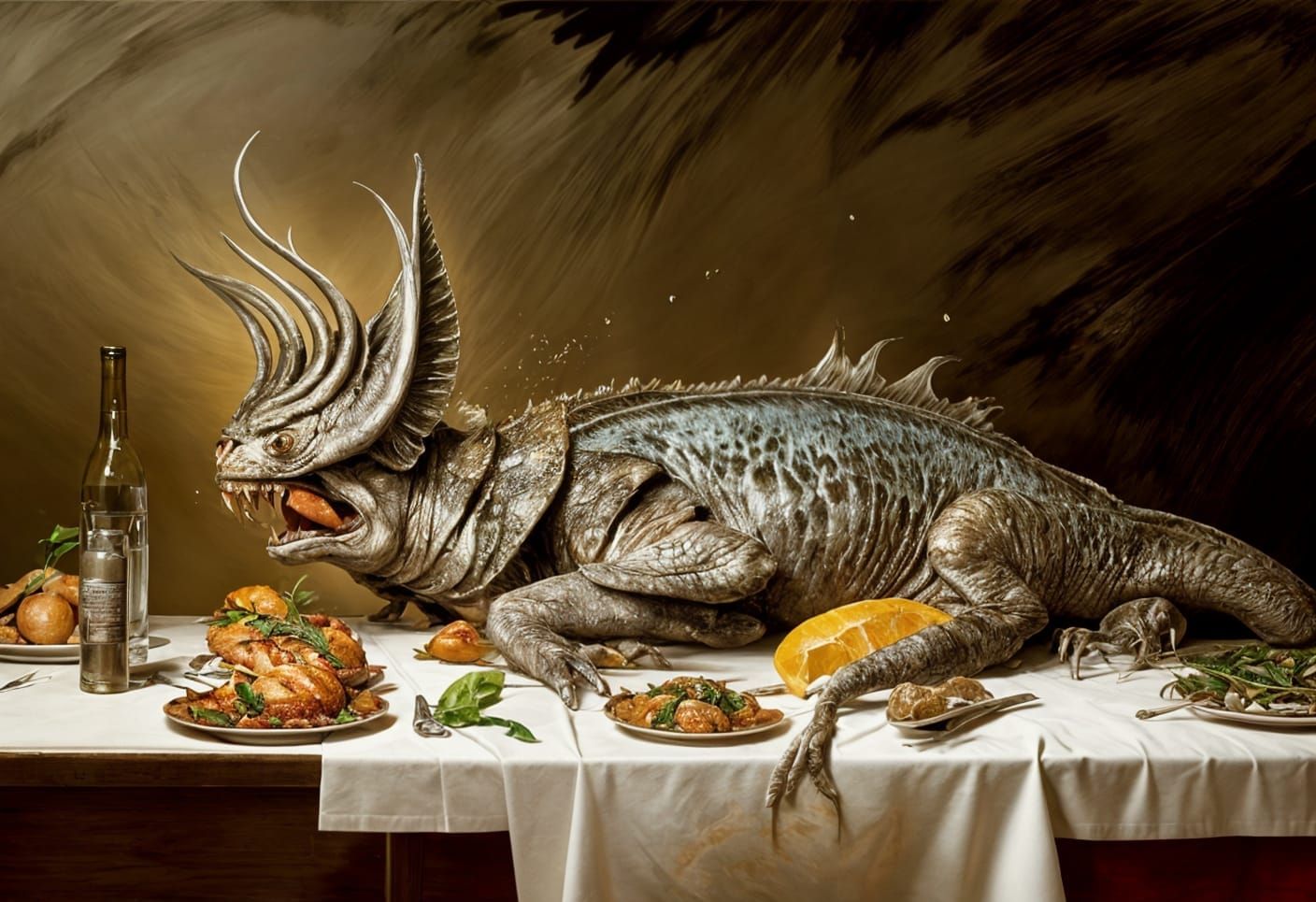 Hyperrealistic Painting of Waiter with Menu