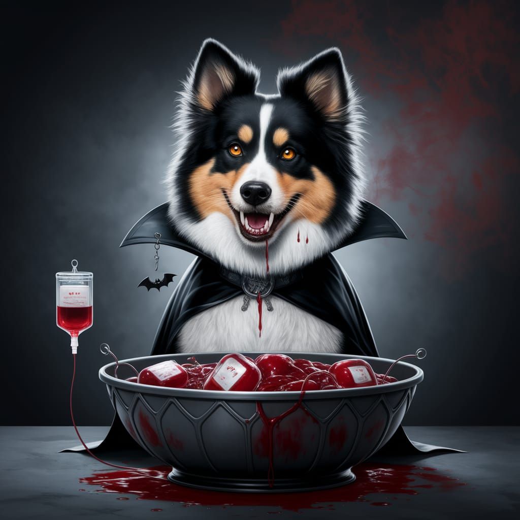 Gothic Vampire Sheltie in a Bloodthirsty Feast