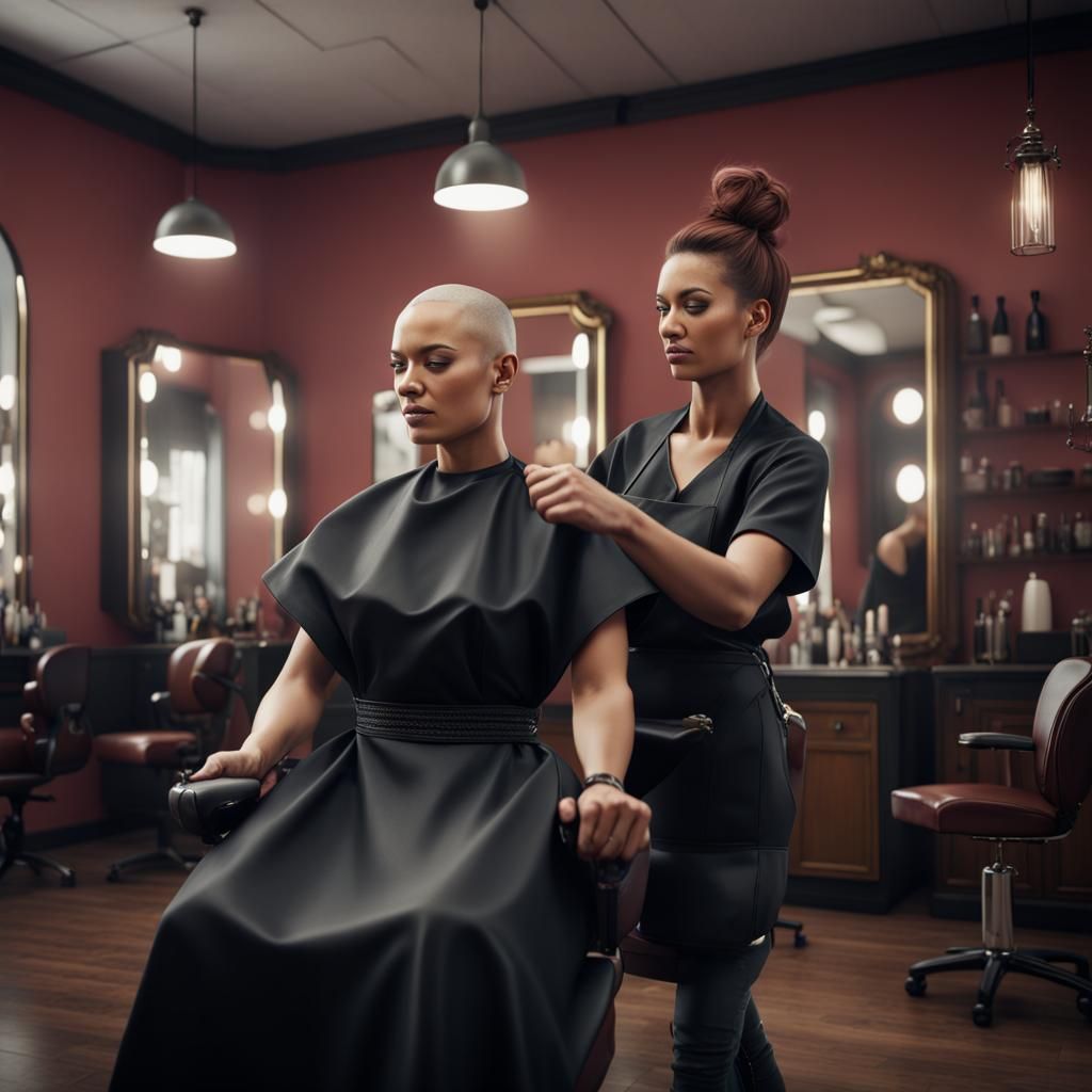 Hairdresser Headshave in Salon: Detailed Matte Painting