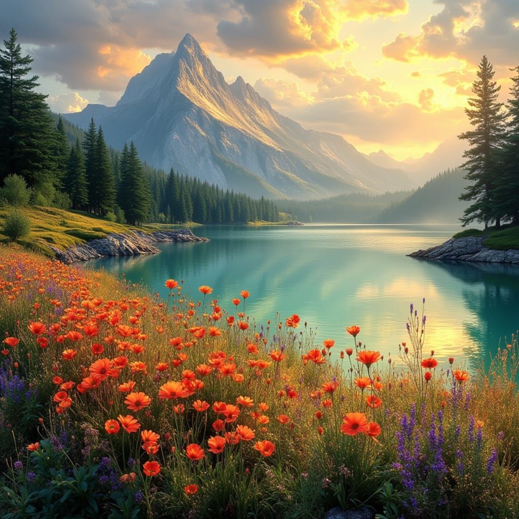 Majestic Mountain Lake at Golden Hour