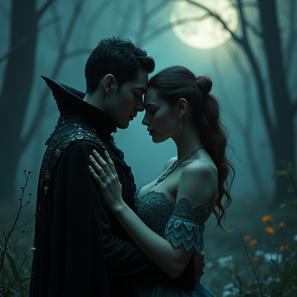 Vampire's Moonlit Embrace Before Sunrise: Fantasy Art