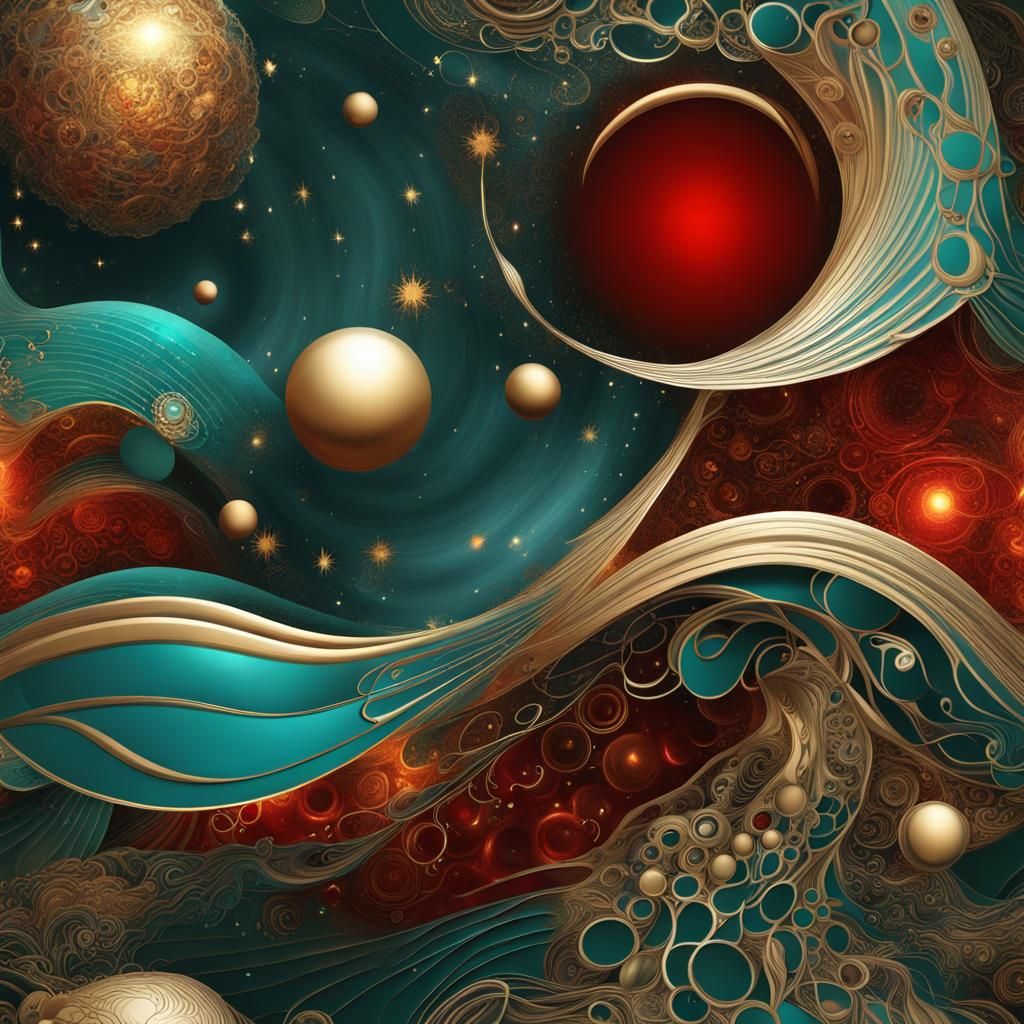 Abstract Fractal Landscape with Golden Waves