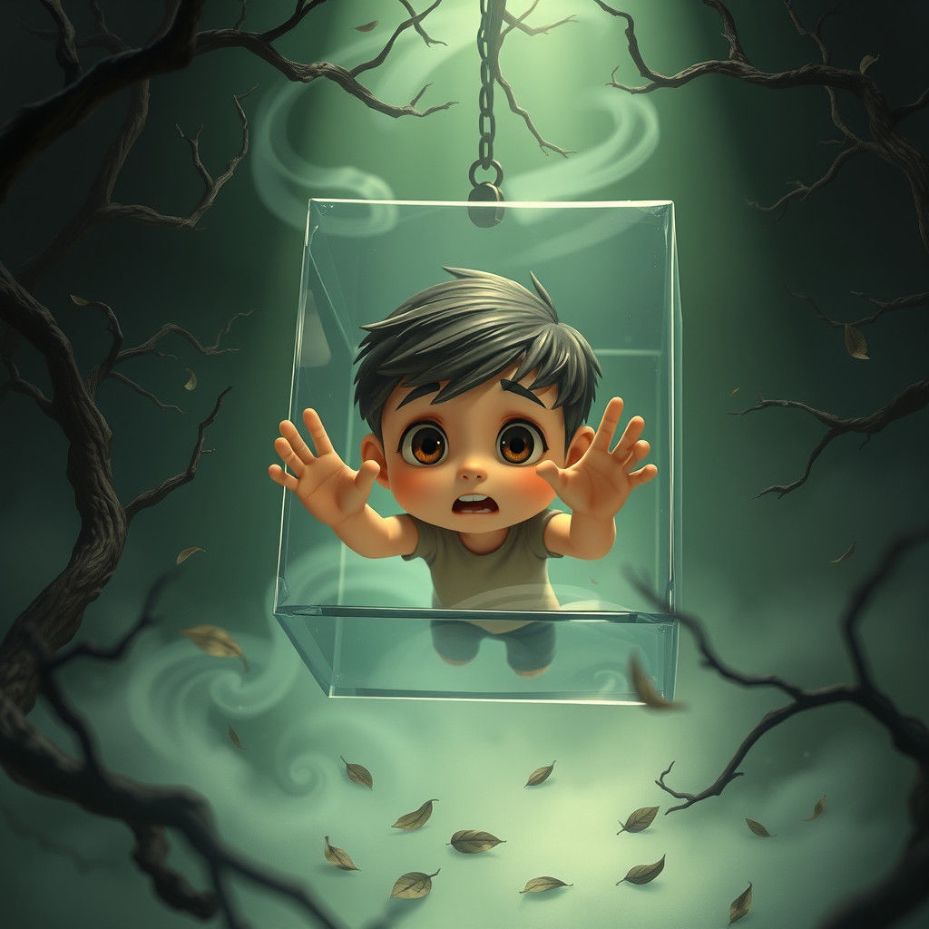 Cartoon Character Trapped: A Detailed Digital Illustration