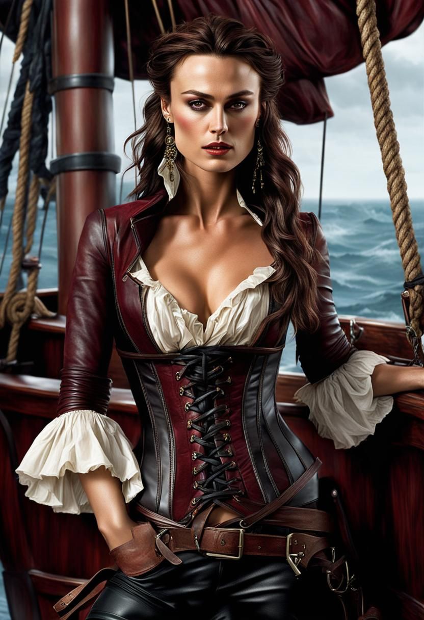 Hyperrealistic Pirate Woman Portrait in Leather