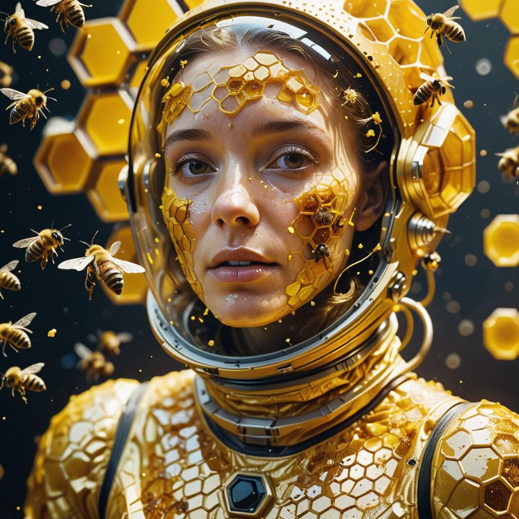 Astronaut in Gold Dress: Surrealist Portrait in Hyper-Realis...