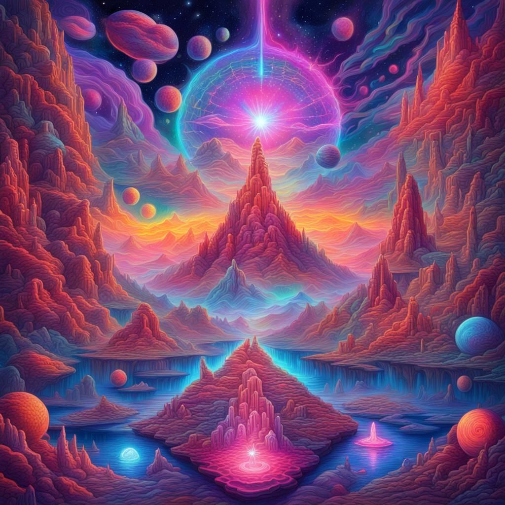 Holographic Astral Dreamscape in Mixed Media