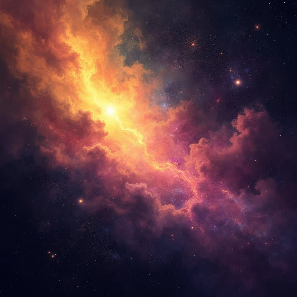 Yellow and Magenta Abstract Galaxy Light Flares in Black Spa...