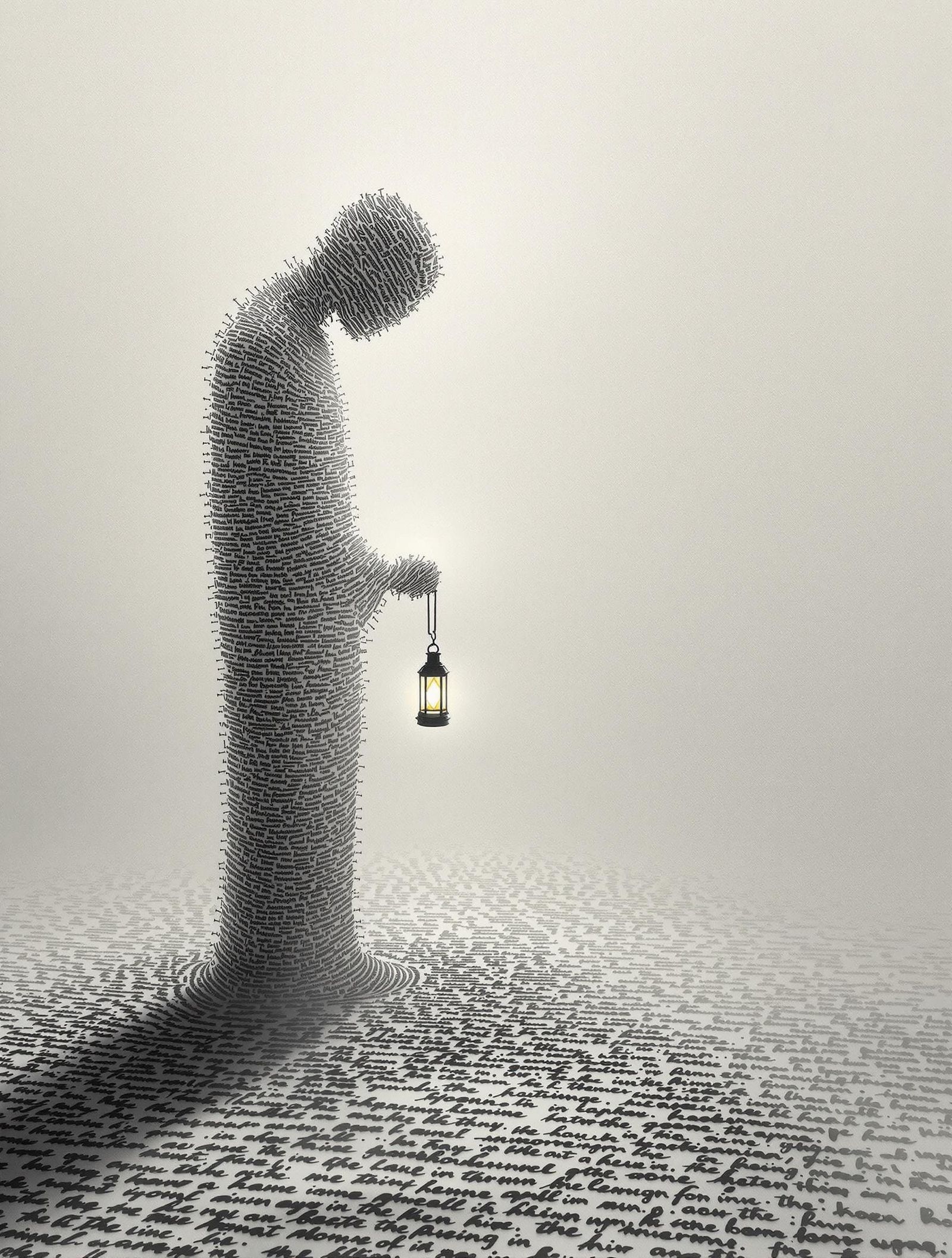 Mysterious Figure Emerges from Fog in Micro-Calligraphy Styl...