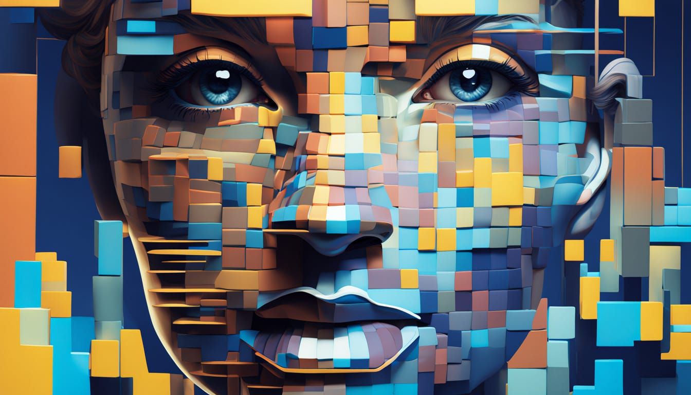 Futuristic Woman in Glitchy Neon City Portrait