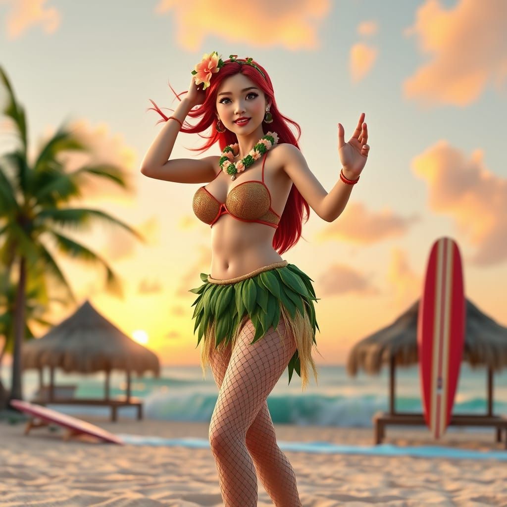Hawaiian Hula Dancer in Detailed 3D Anime Style