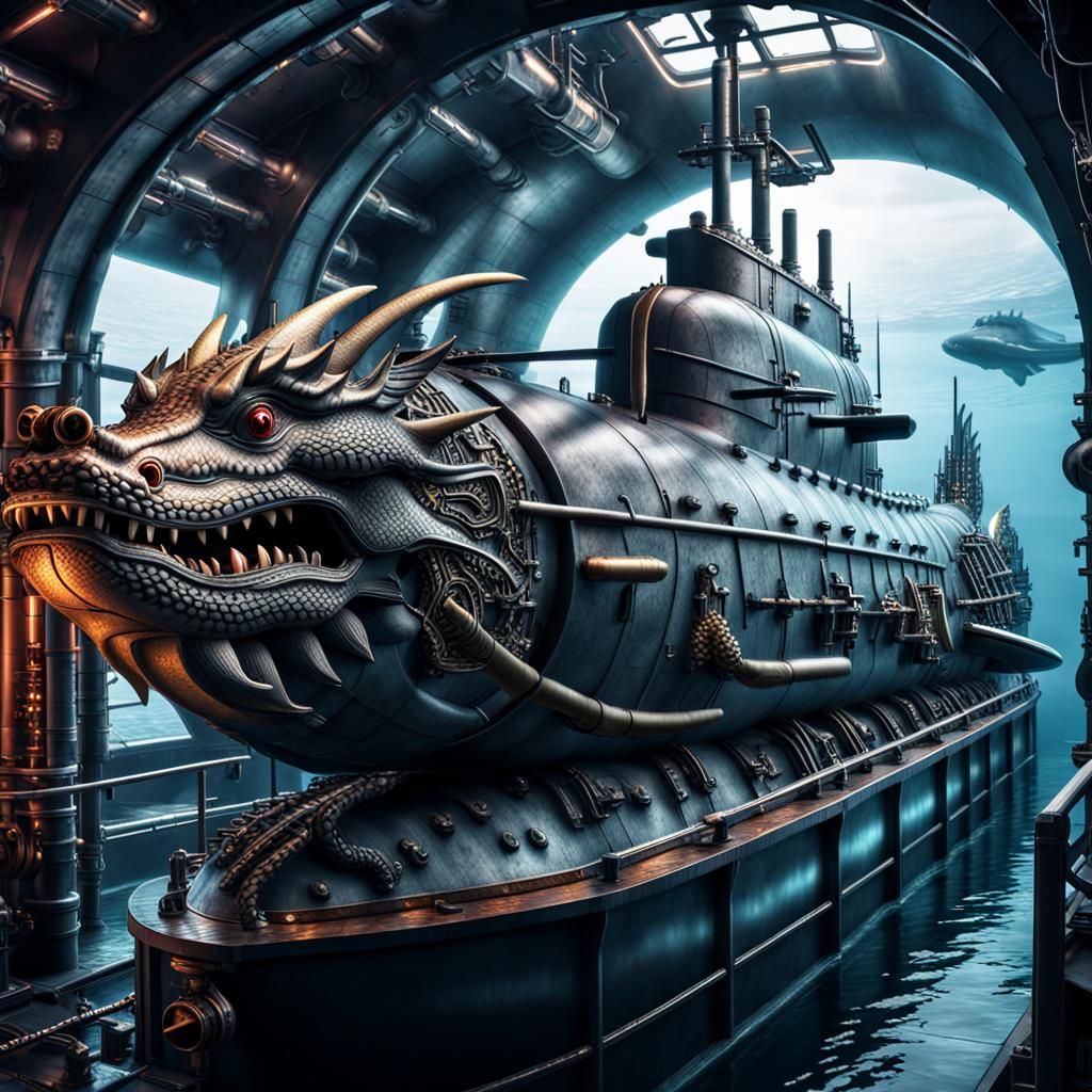 Hyperrealistic Dragon Submarine in Cinematic Style