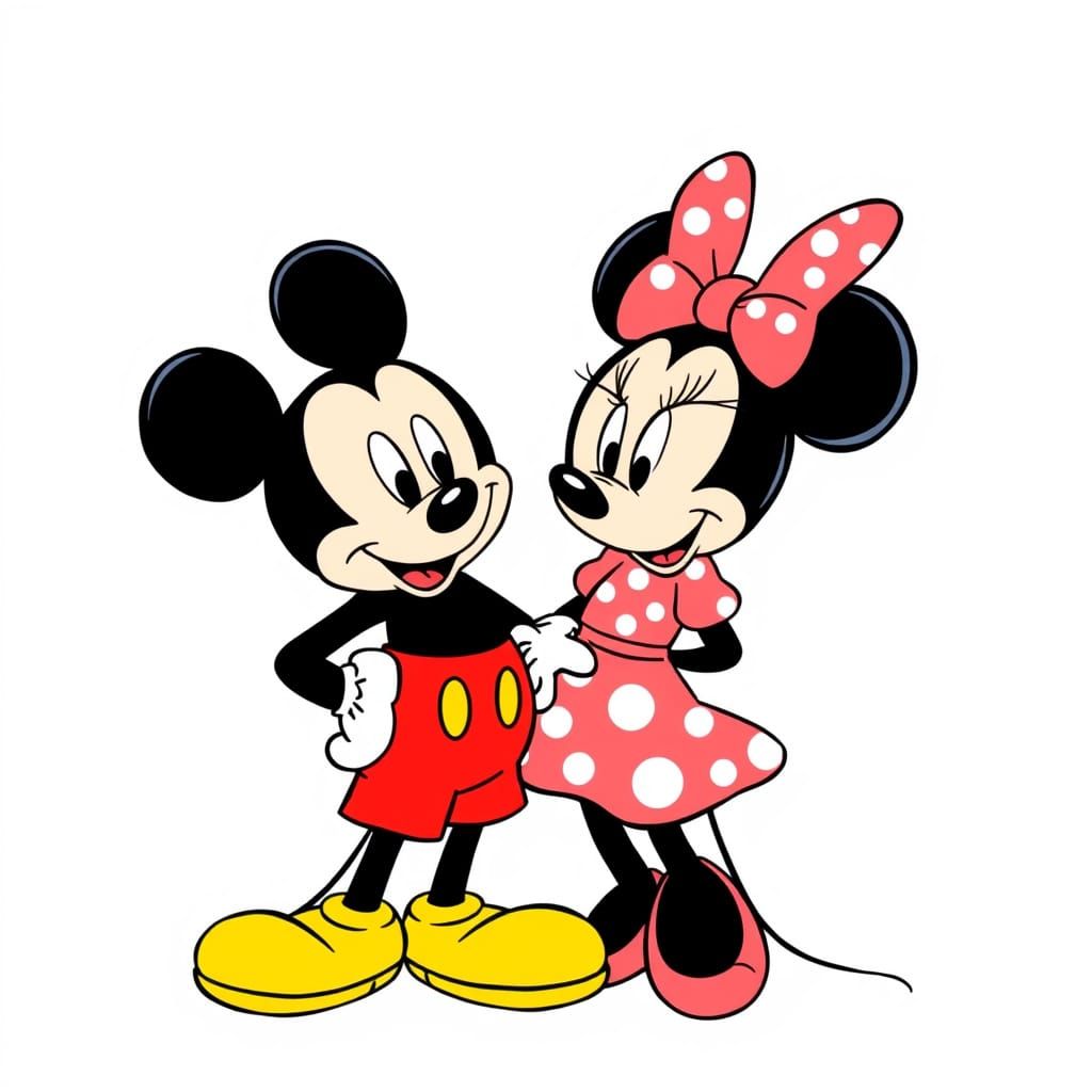 Mickey and Minnie Mouse Illustration in Disney Style