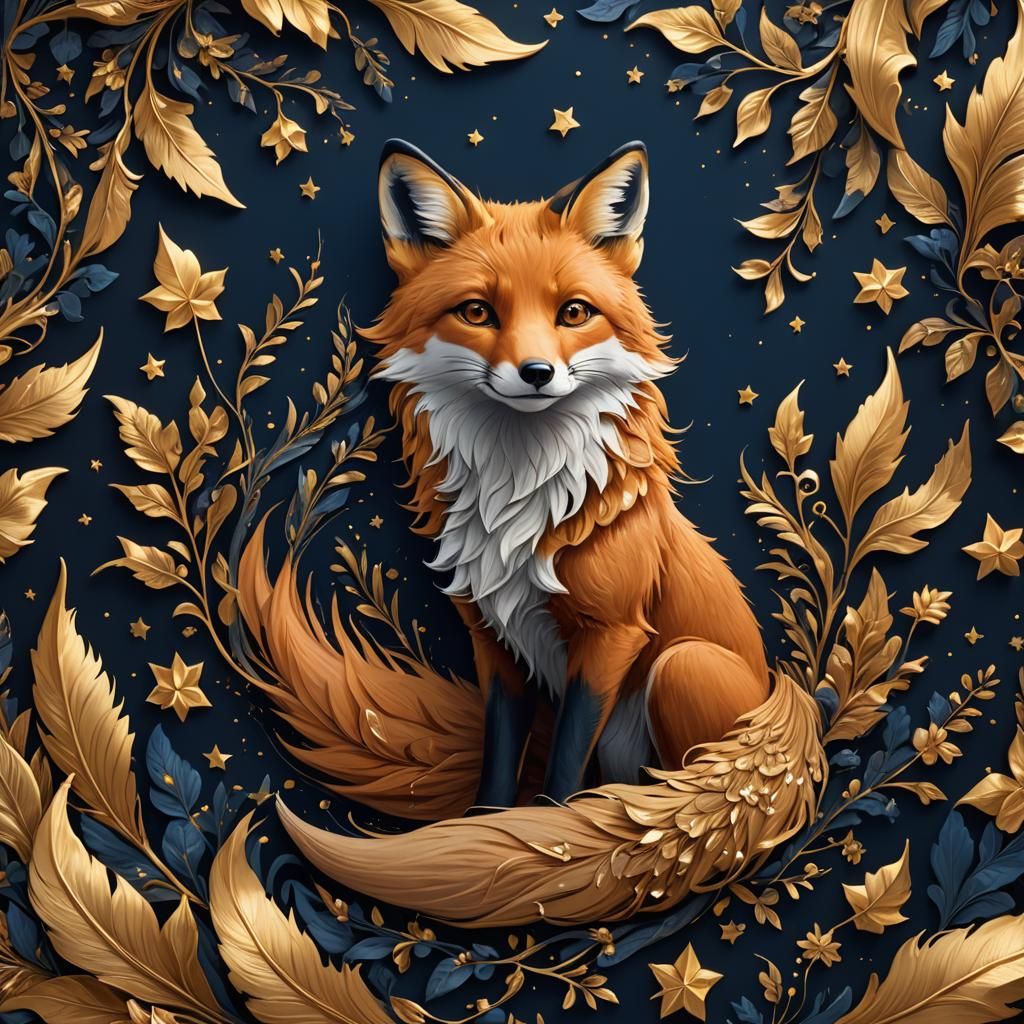 Fox on Dark Blue Background: Fantasy Concept Art