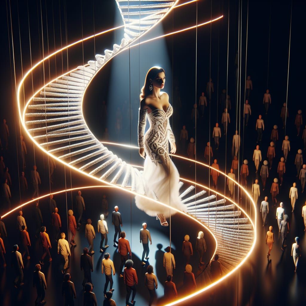 Model Ascending DNA Staircase with Dramatic Lighting