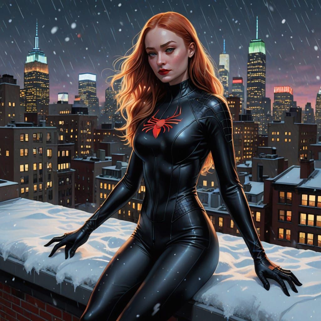 Sophie Turner as Cyberpunk Snow Spiderwoman