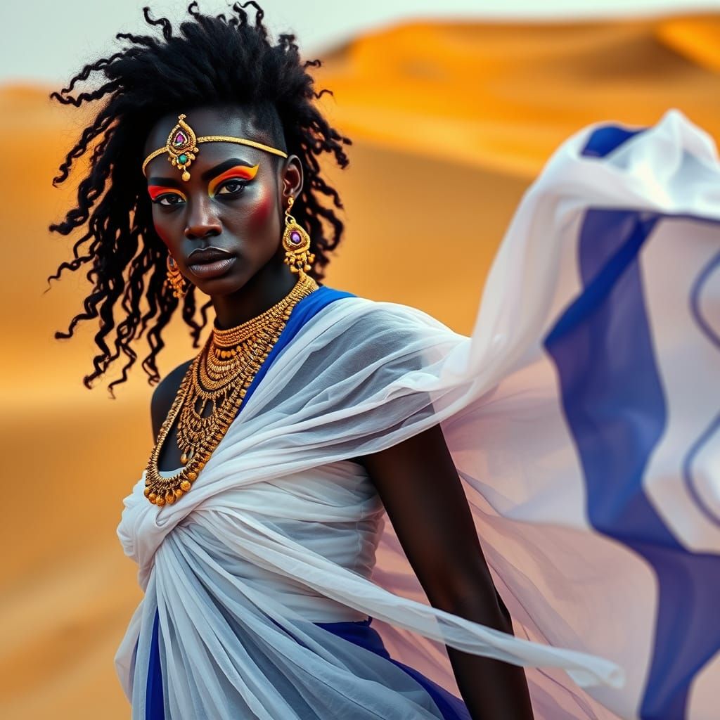 African Queen Radiates Elegance in the Sahara Desert
