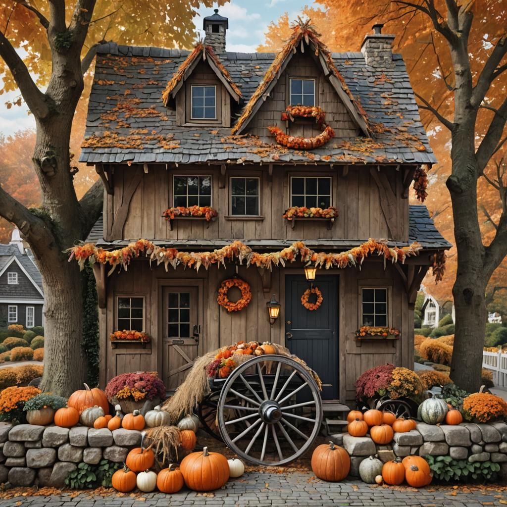 Fantasy Carriage House in Autumn Landscape