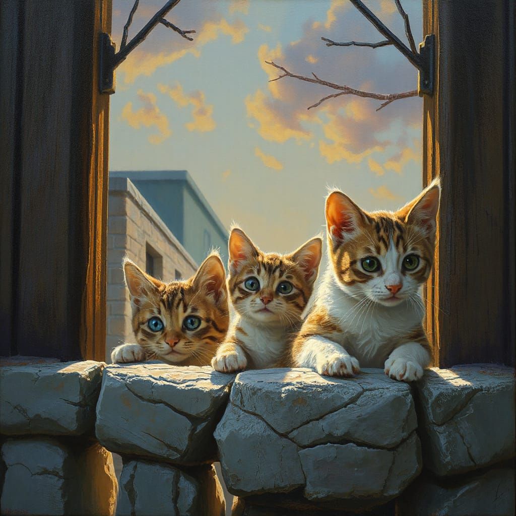 Peeping Kitties Detailed Matte Painting