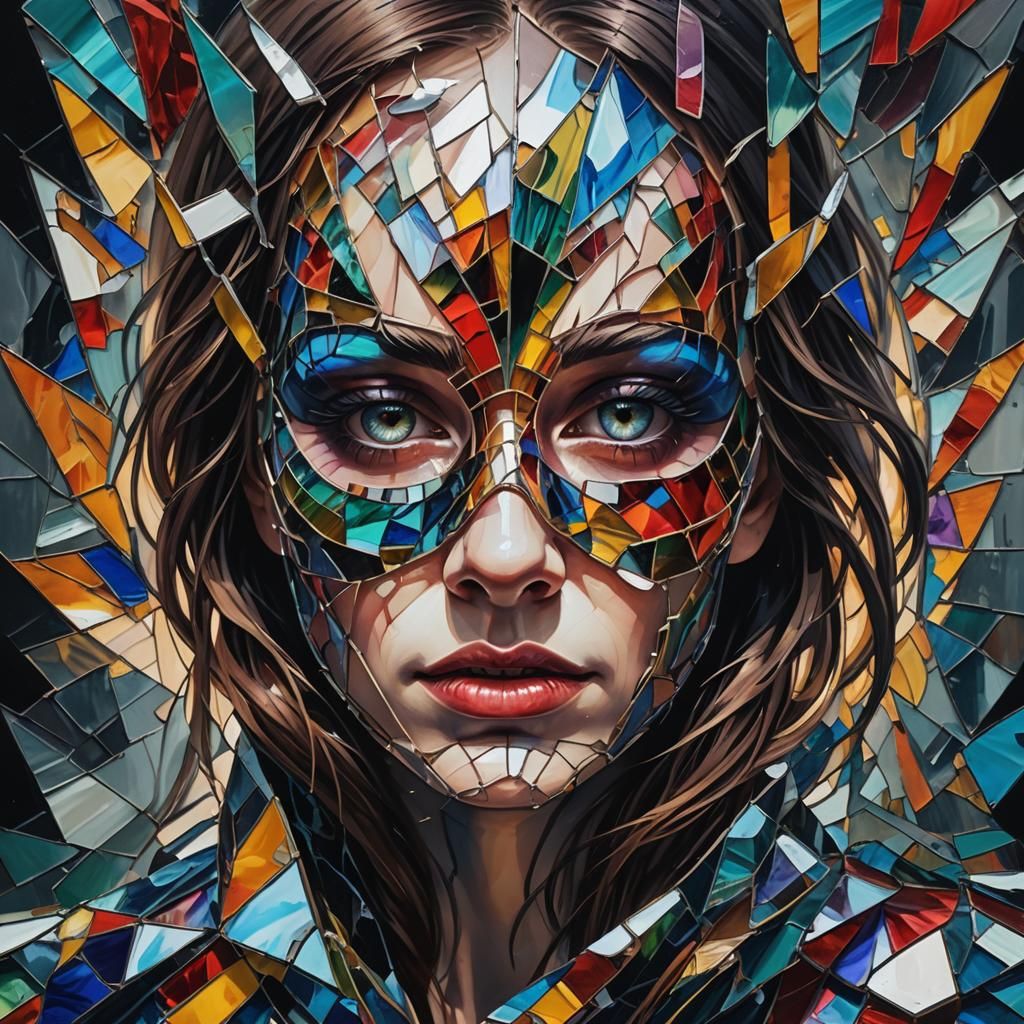 Masked Woman Portrait in Surreal Oil Painting Style