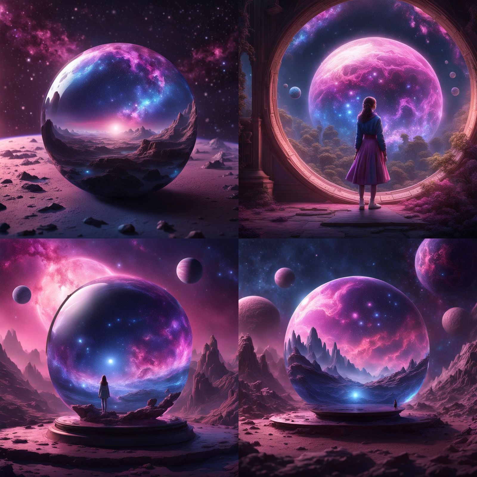 Girl Gazing at Galaxy in Crystal Ball