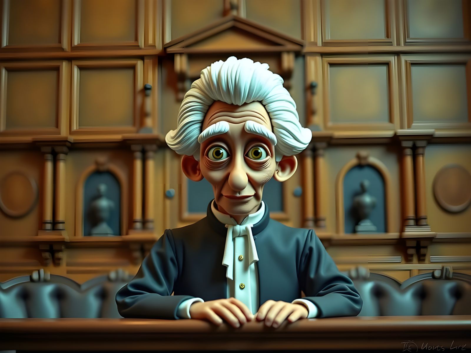 Claymation Judge in Courtroom Inspired by Stop Motion Animat...