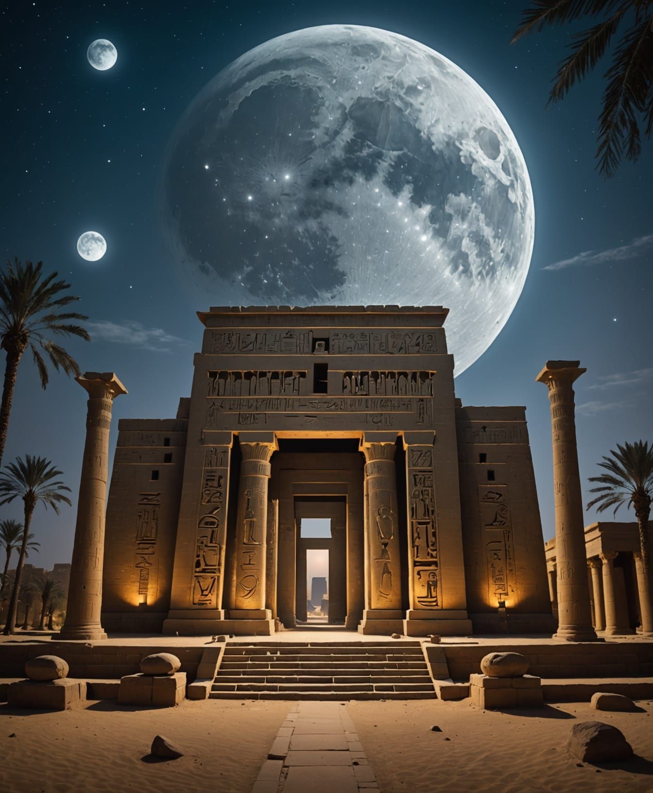 Majestic Egyptian Temple in Lunar Splendor