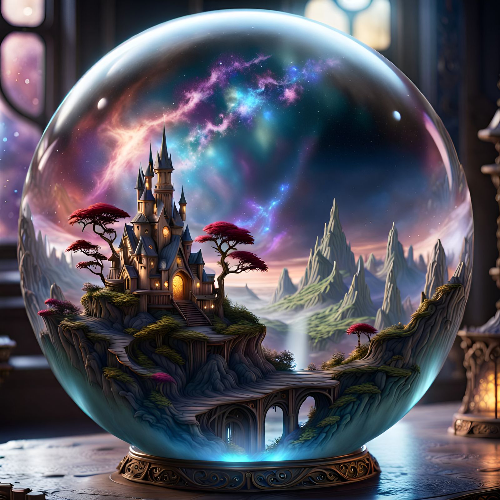 In a glass orb glass sphere is a galaxy fantasy land of eigh...