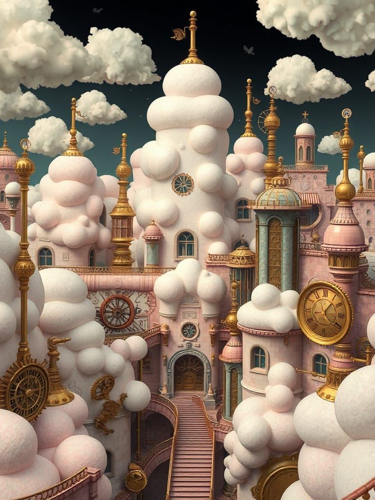 Marshmallow Steampunk Cityscape Inspired by Miyazaki