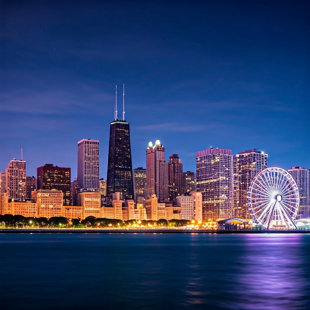 Chicago Skyline and Navy Pier Ferris Wheel