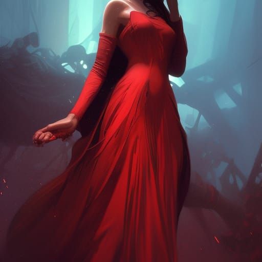 Girl in Red Dress: Dark Fantasy Concept Art