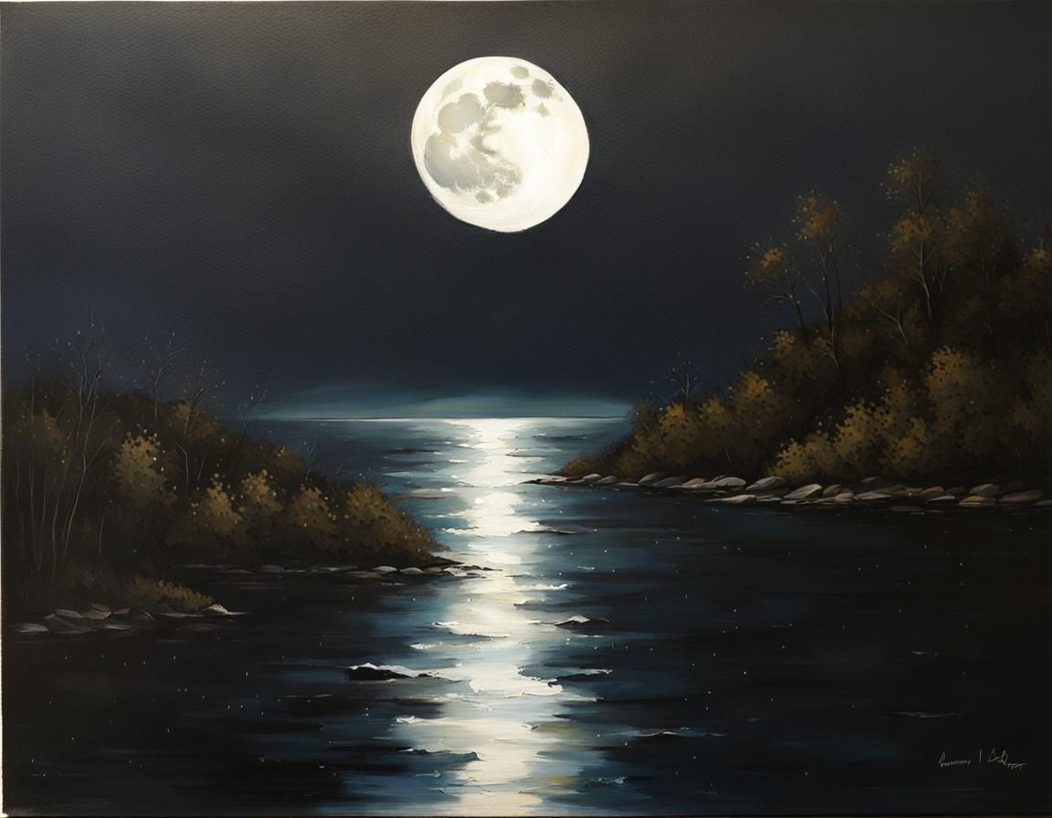 Moonlight Reflection Painting on Water